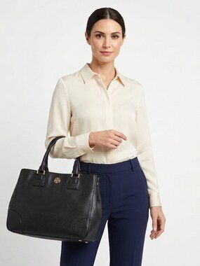 *Tory Burch Robinson Satchel Black Saffiano Leather Double-Handle Bag